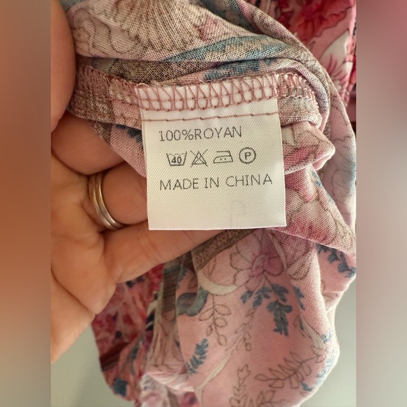 Temofon Womens Pink Floral Boho Mini Dress SZ MD New 3/4 Sleeve Flowy V Neck - Picture 6 of 10